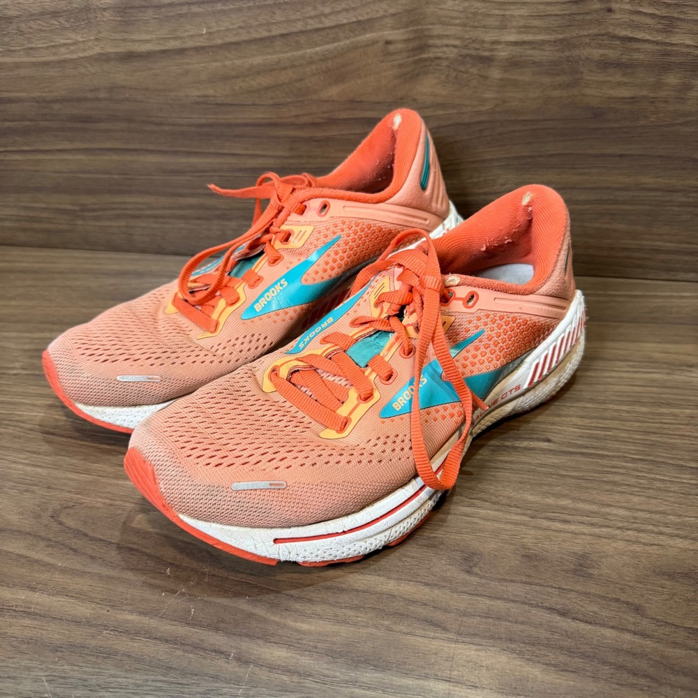 Brooks Adrenaline GTS 22 Womens 7 Orange Stability Running‎ Shoes 1203531B680